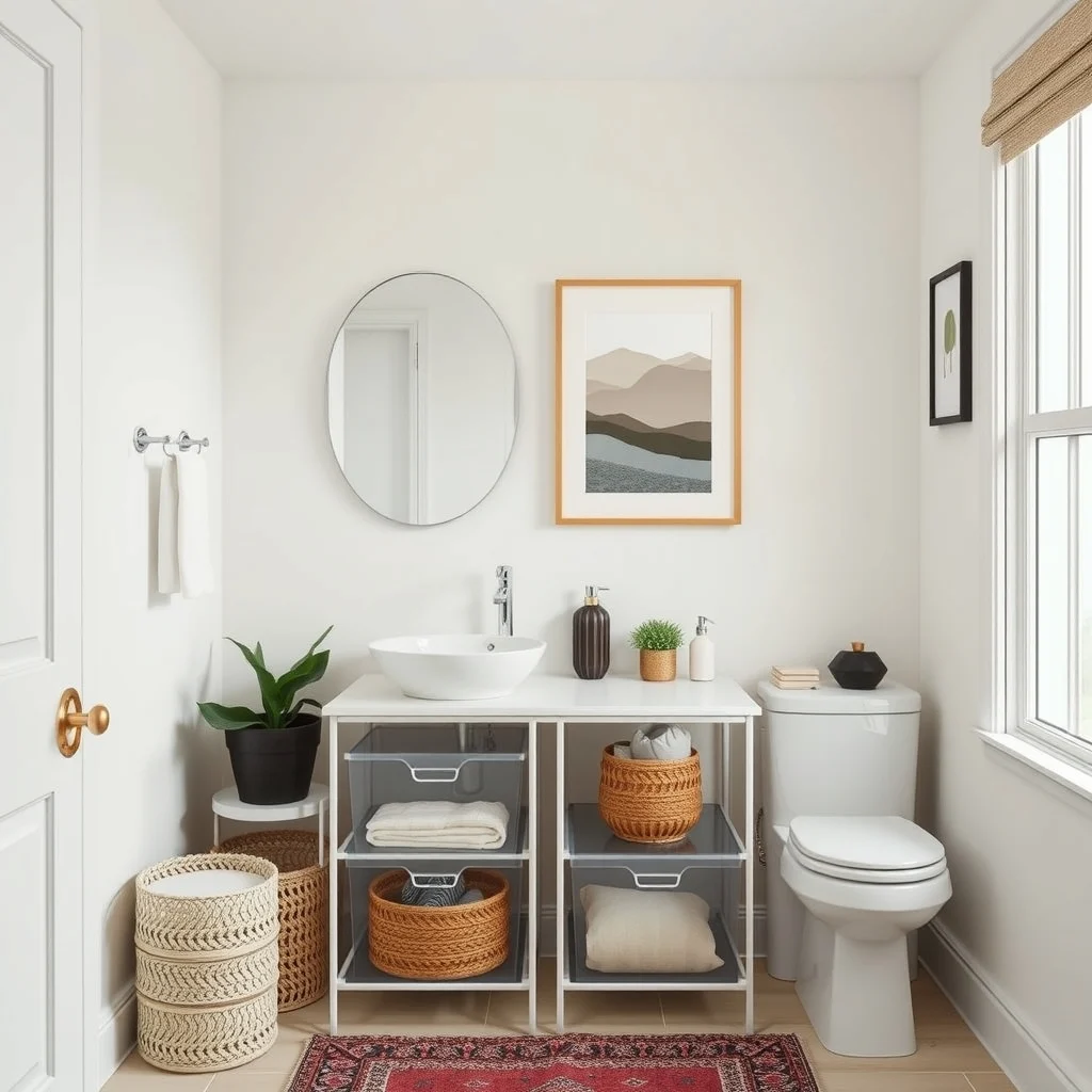 Bathroom Organization for Shared Apartments With Limited Space interior: 4. Choose Stackable Clear Bins for Under‑Vanity Organization - The space beneath a vanity is often overlooked, yet it can accommodate a set of clear, stackable bins that separate personal items without consuming extra room. Clear acrylic allows each roommate to quickly identify their