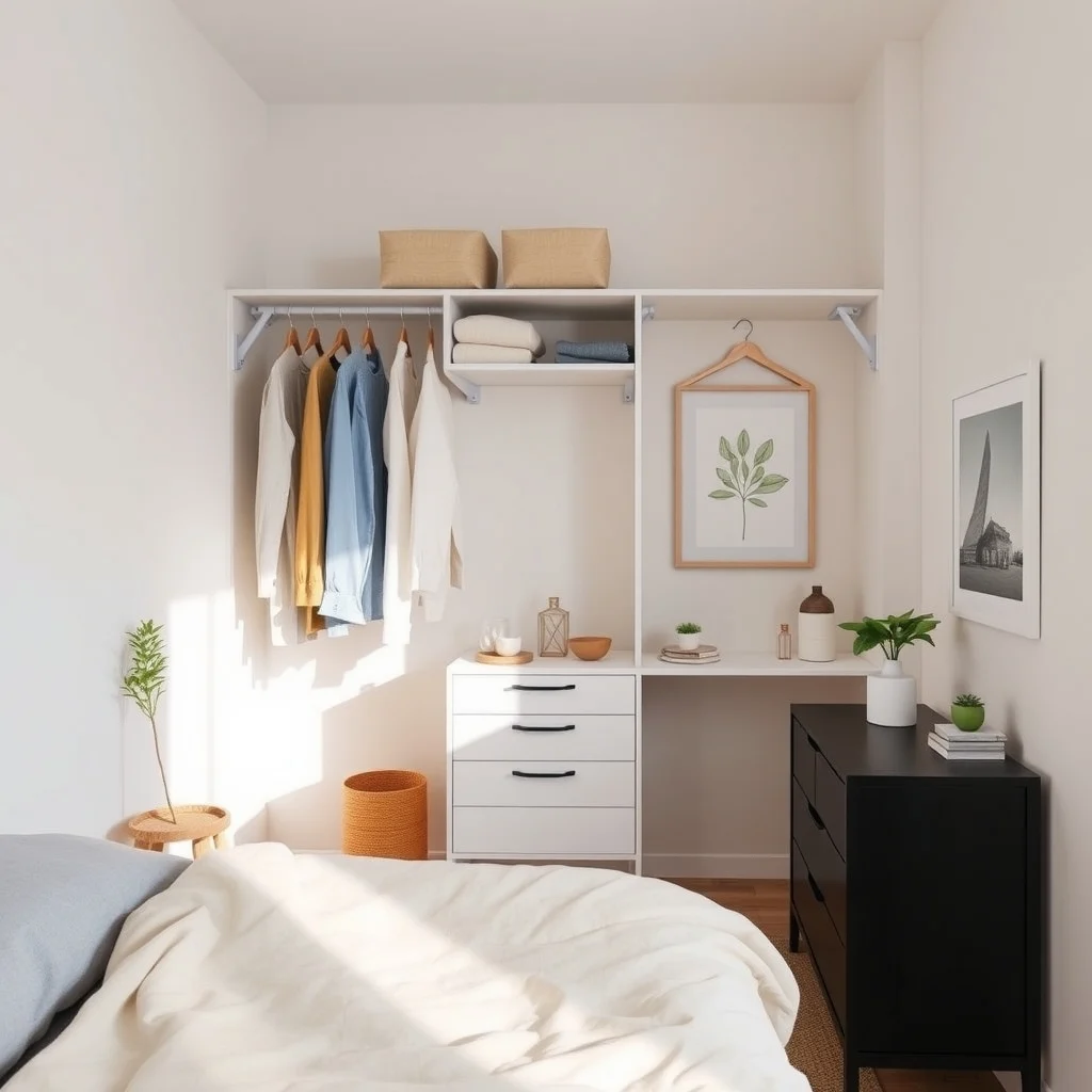 Bedroom Organization Ideas for Apartments With Limited Storage: 5. Create a Closet System Using Tension Rods and Hanging Organizers - Many apartment closets lack built‑in shelves, but a DIY system of tension rods and hanging organizers can reinvent the space. A pair of rods placed at different heights allows you to hang shirts on one