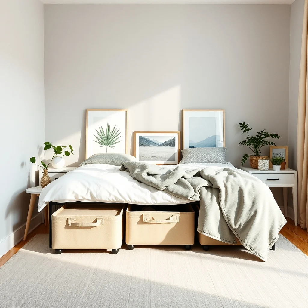 Bedroom Organization Ideas for Apartments With Limited Storage: 7. Deploy Under‑Bed Storage Solutions Tailored to Your Mattress Height - Even with a drawer‑integrated frame, there is often a gap between the mattress and the floor that can be used wisely. Low‑profile rolling containers, such as fabric boxes with wheels, slide easily beneath the bed