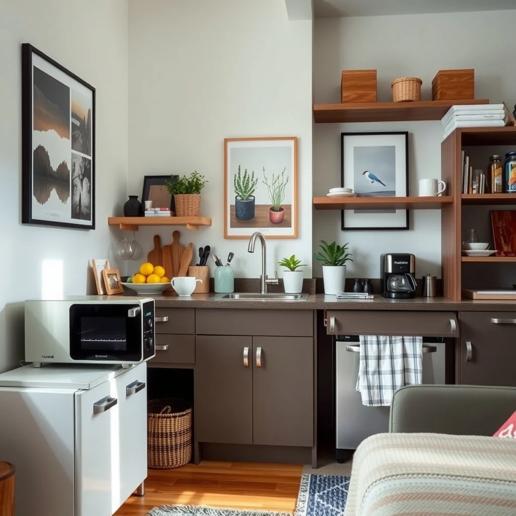 Best Ways to Organize Food in a Tiny Apartment Kitchen interior: 6. Choose Multi‑Purpose Appliances with Built‑In Storage - When space is at a premium, every appliance should earn its square footage. A toaster oven that includes a removable crumb tray doubles as a small drawer for baking sheets, while a coffee maker with