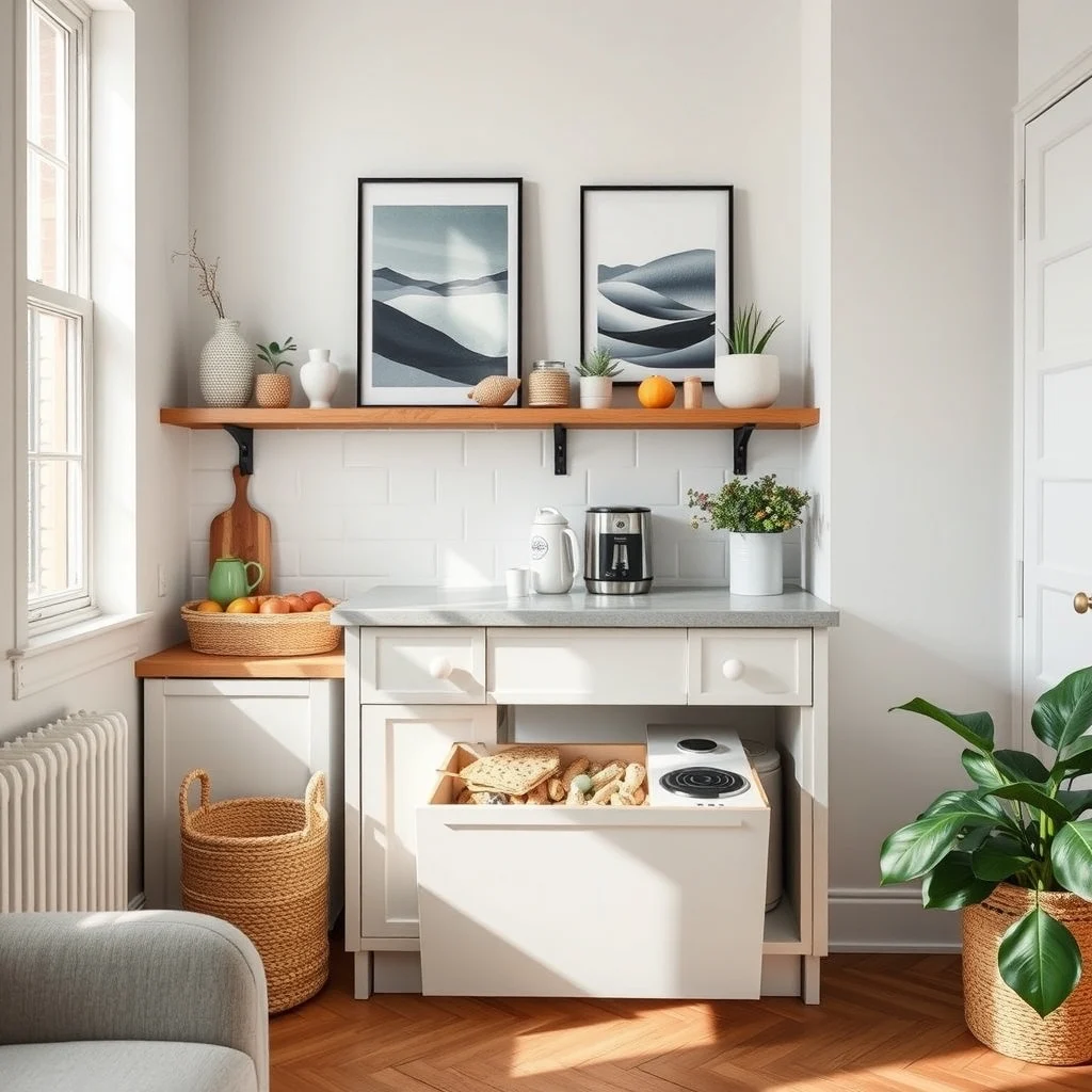 Best Ways to Organize Food in a Tiny Apartment Kitchen interior: 7. Integrate a Hidden Trash and Recycling System - Visible bins can quickly dominate a tiny kitchen’s aesthetic. By installing a pull‑out trash and recycling drawer beneath a countertop, you conceal waste while maintaining easy access. The drawer’s front can be fitted with a