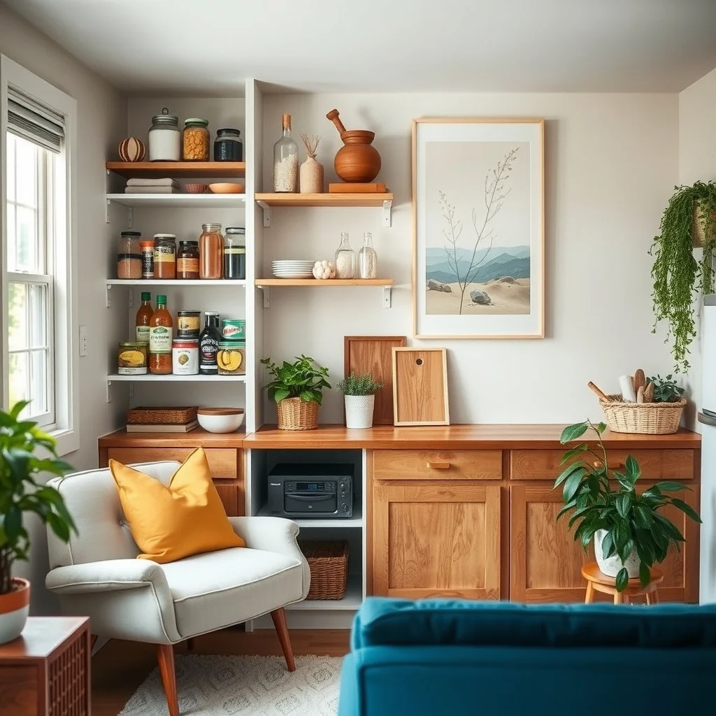 Best Ways to Organize Food in a Tiny Apartment Kitchen interior: FAQ - How can I keep my pantry items fresh in open shelves? Use airtight containers for items that are prone to moisture, and store herbs in a glass jar with a damp paper towel to maintain