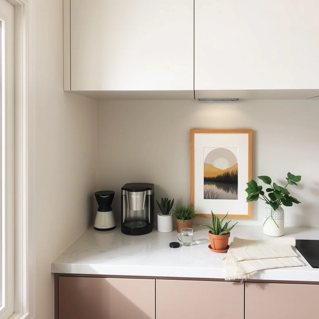 How to Create a Coffee Station on a Tiny Counter interior: 4. Light the Area With Layered, Adjustable Fixtures - Good lighting does more than illuminate; it defines the mood of the coffee corner. A slim, under‑cabinet LED strip offers a soft wash of light that reduces shadows on the countertop, making it easier to