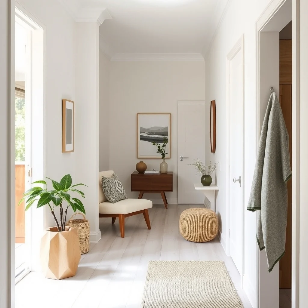 How to Create a Drop Zone in a Narrow Hallway interior: 4. Use Light‑Colored Materials to Keep the Hallway Bright - In a confined corridor, color has a strong impact on perceived space. Light‑toned woods, pale painted finishes, or a soft white marble slab reflect natural light that filters in from adjacent rooms, making the hallway