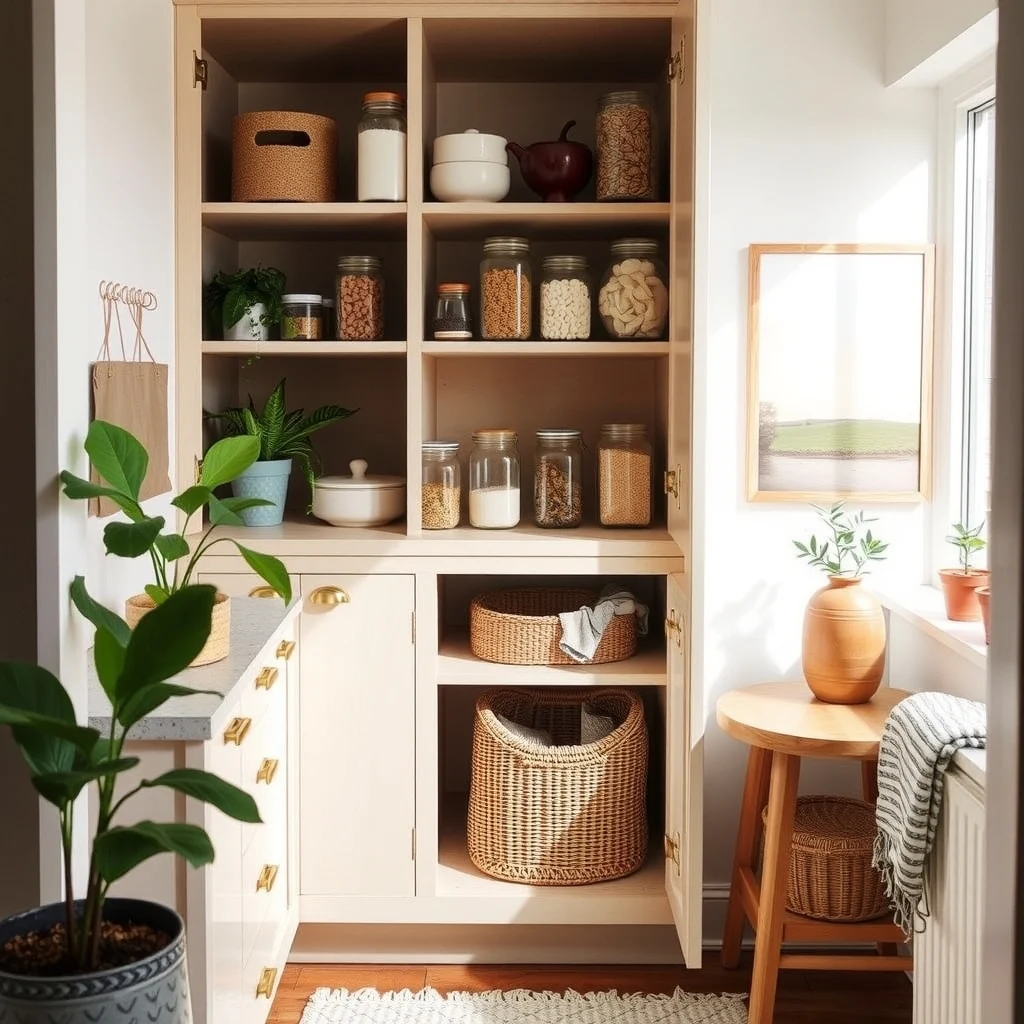 How to Create a Pantry in One Kitchen Cabinet interior: 3. Use clear containers and consistent labeling - Seeing the contents of a jar without opening it saves both time and mental energy. Clear glass or BPA‑free plastic canisters in uniform sizes create a visual rhythm that feels tidy. Pair each container with