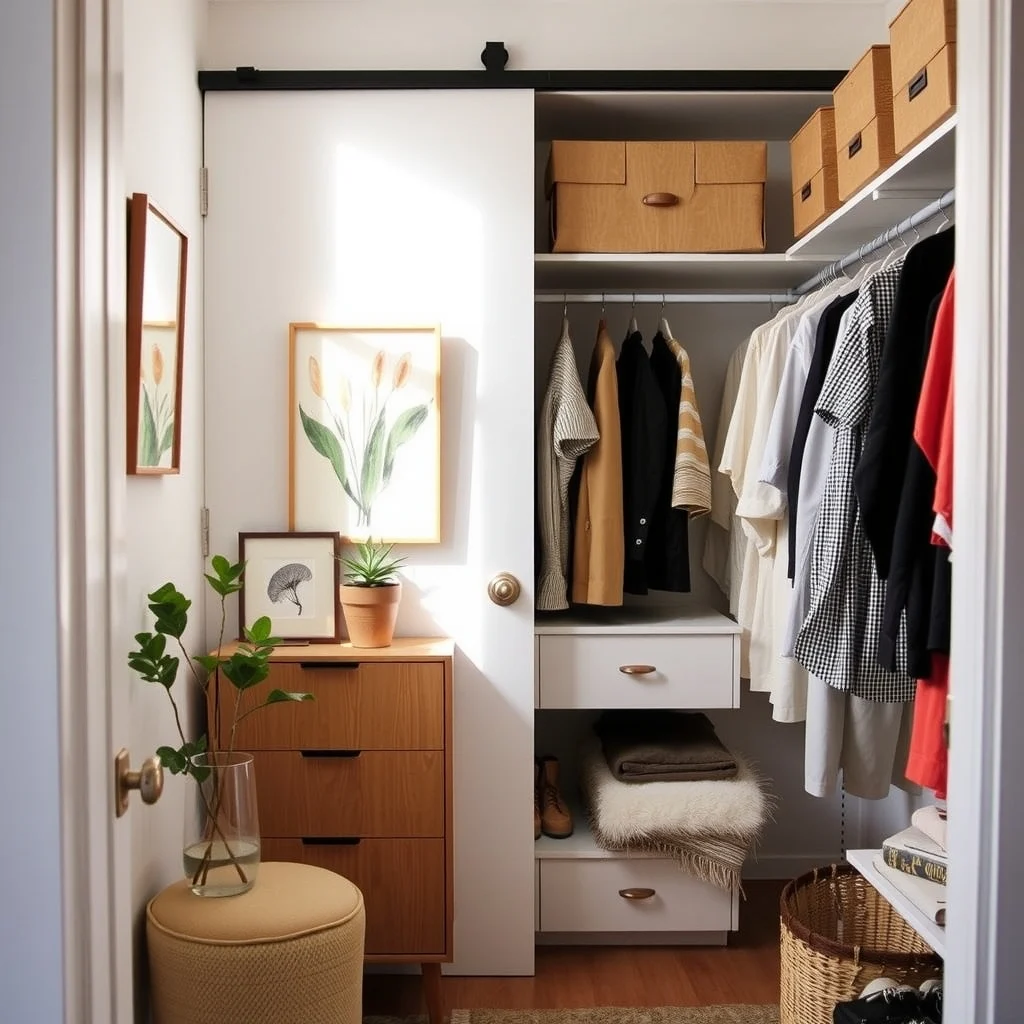 How to Create a Seasonal Clothing Zone in a Tiny Closet: 5. Incorporate a Small Mirror on the Interior Door - Mirrors are often reserved for bedroom walls, but a modest mirror affixed to the inside of a closet door adds depth and improves lighting. When the door is open, the reflective surface bounces natural or