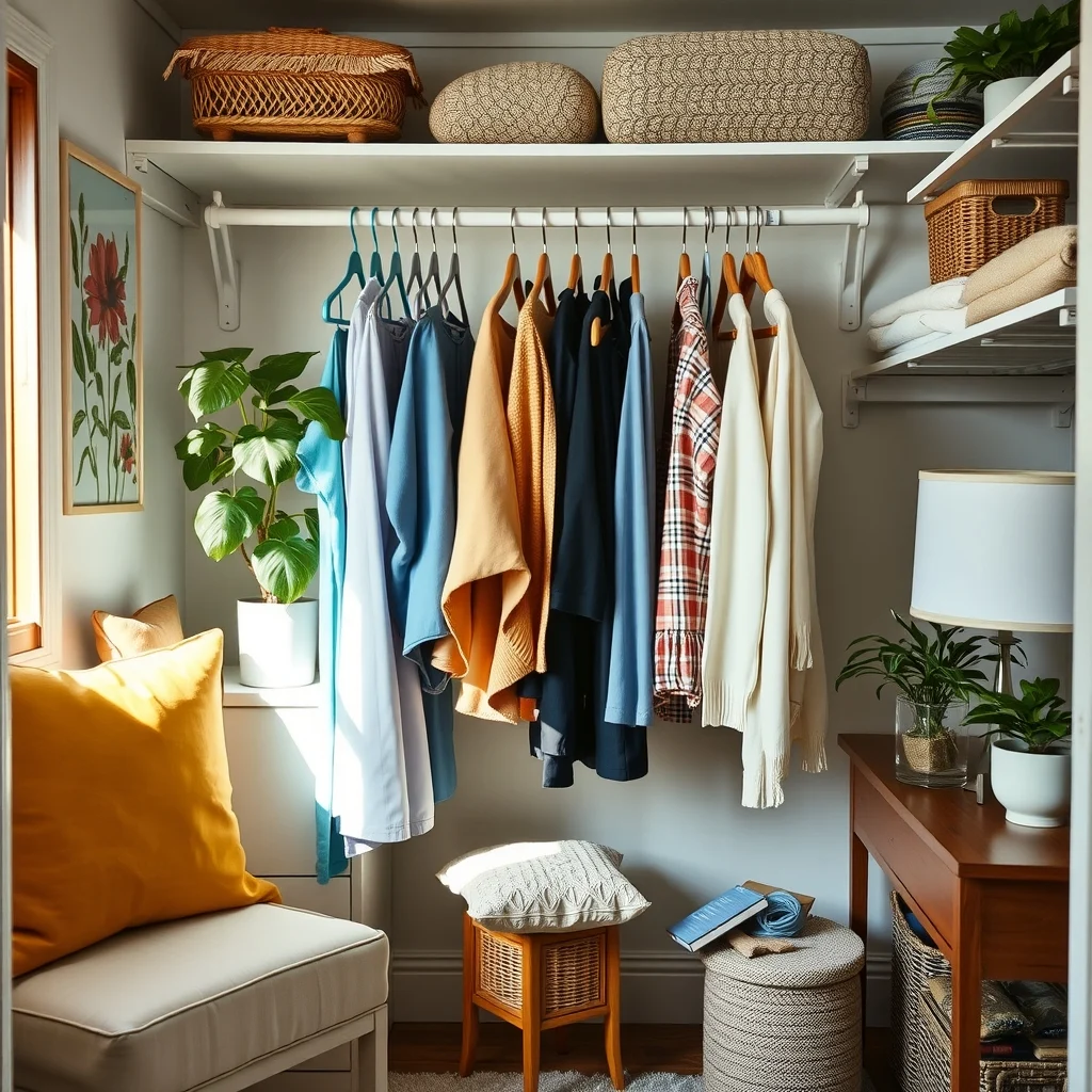 How to Create a Seasonal Clothing Zone in a Tiny Closet: 6. Choose Seasonal Color Coding for Hangers - Assigning a distinct hanger color to each season—such as pastel blue for spring, amber for fall—creates a visual cue that speeds up the selection process. When you open the closet, the color blocks instantly tell