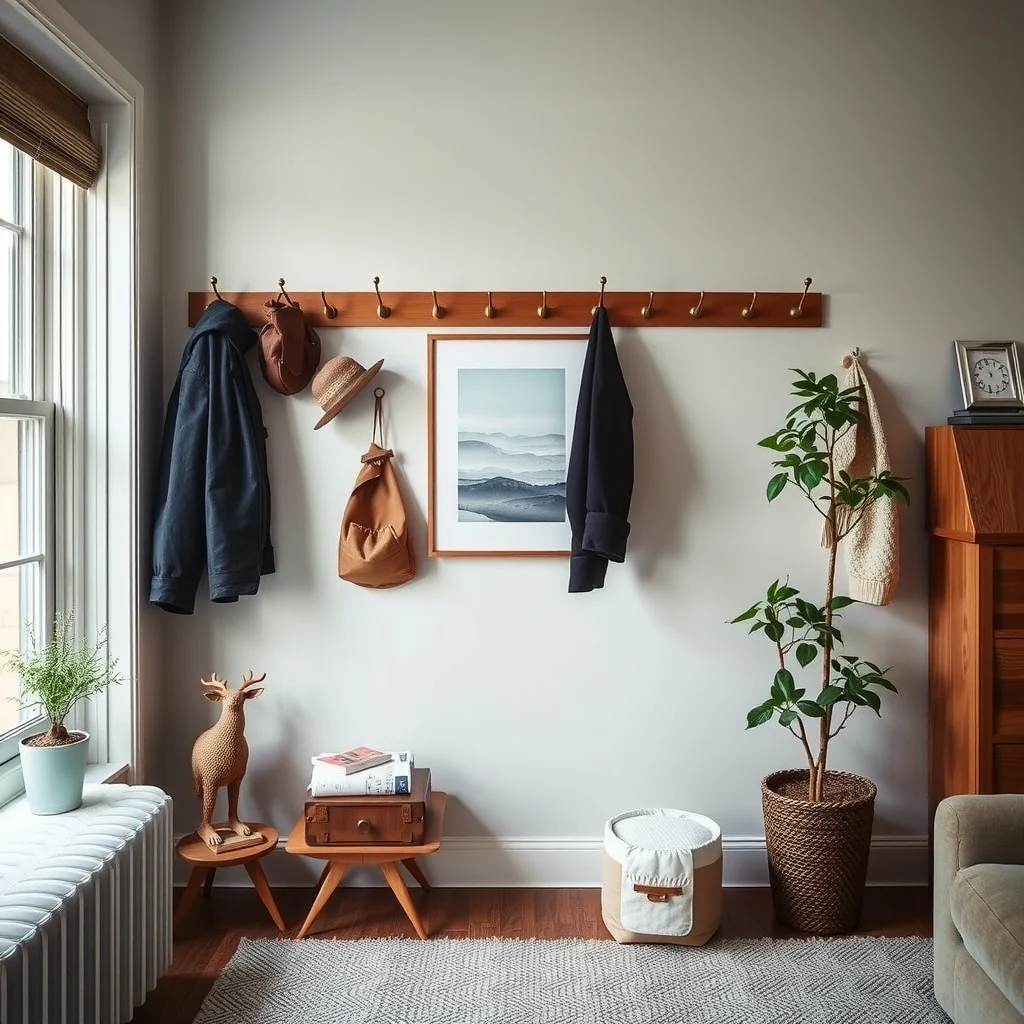 How to Create a Winter Gear Station in a Small Apartment: 2. Install a Layered Hook System - Rather than a single row of hooks, a tiered arrangement offers flexibility for items of different lengths. Mount a row of sturdy brass hooks at chest height for jackets and bags, then add a second,