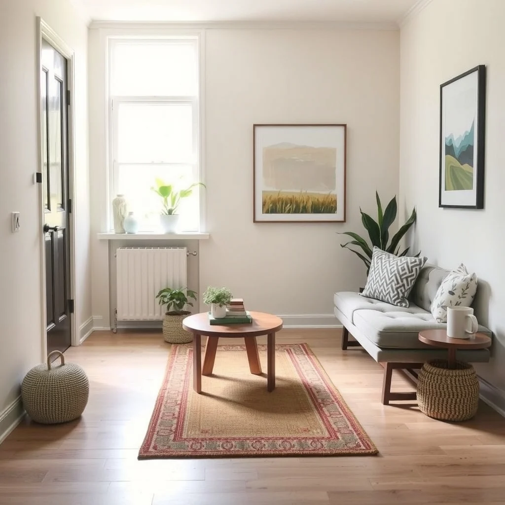 How to Create an Entryway When Your Apartment Has None interior: 4. Use a Rug to Define the Entrance Zone - A rug placed directly in front of the door signals the transition from public to private space. Choose a low‑pile runner or a small rectangular rug that measures about 2 by 3  ; this size provides enough surface