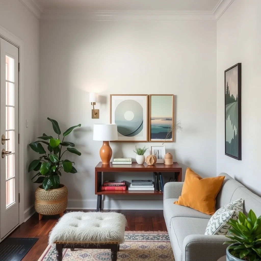 How to Create an Entryway When Your Apartment Has None interior: 6. Layer Lighting to Create a Warm Welcome - Even a modest entry area benefits from layered lighting that offers both practicality and ambiance. A wall‑sconce placed beside the console provides focused illumination for reading a label or finding a key. Choose a fixture