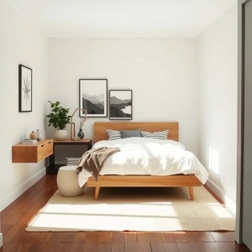 How to Create More Storage Around a Small Bed: 5. Add a narrow console table against an empty wall - When a side wall is left bare, a slender console can become a vertical storage solution. A table about twelve inches deep fits snugly between the bed and the wall, leaving a clear pathway for