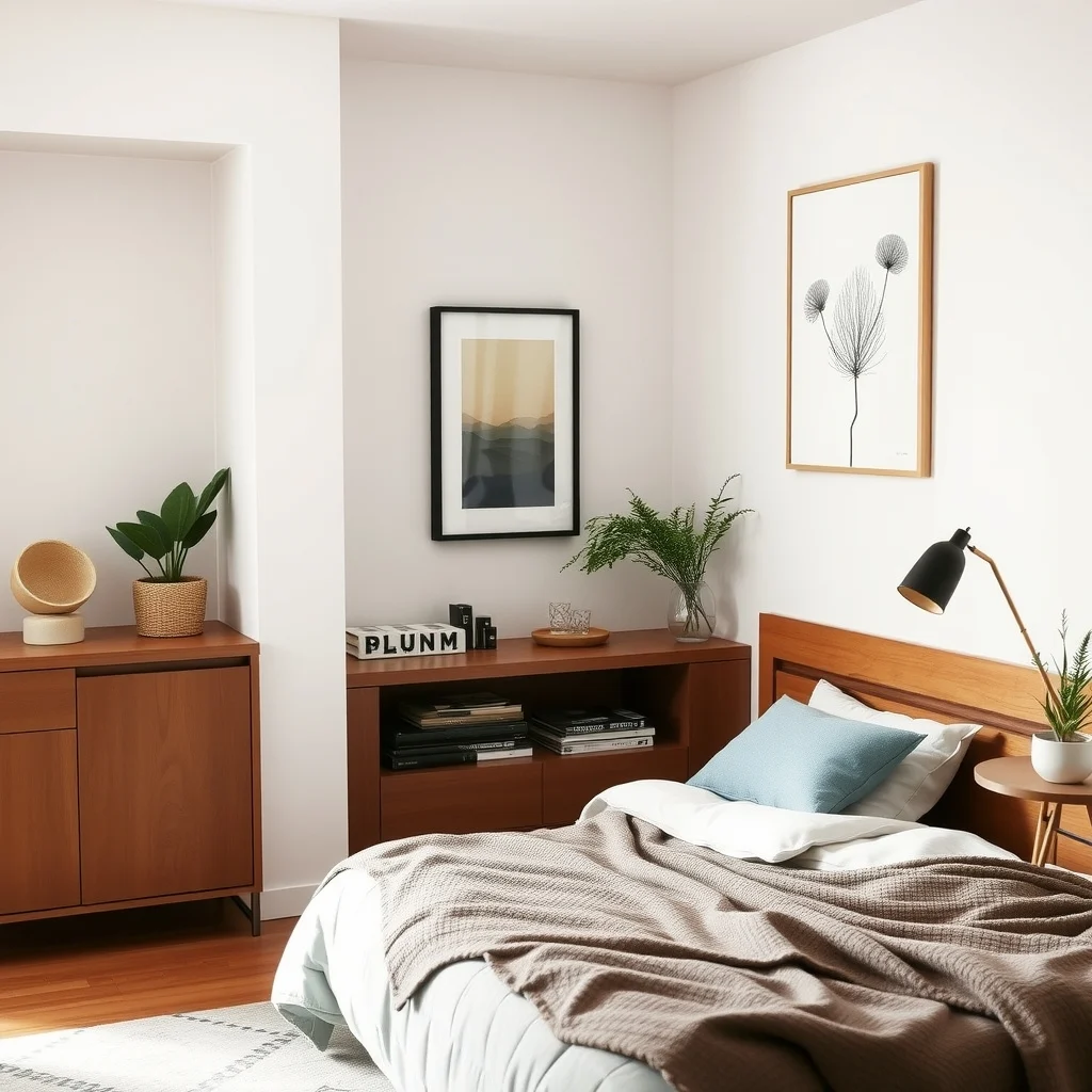 How to Create More Storage Around a Small Bed: 7. Create a built‑in niche between the bed and a side wall - If the layout allows a small gap between the mattress and an adjacent wall, carving out a recessed niche can provide a custom storage alcove. Framing the niche with the same wood as the bed