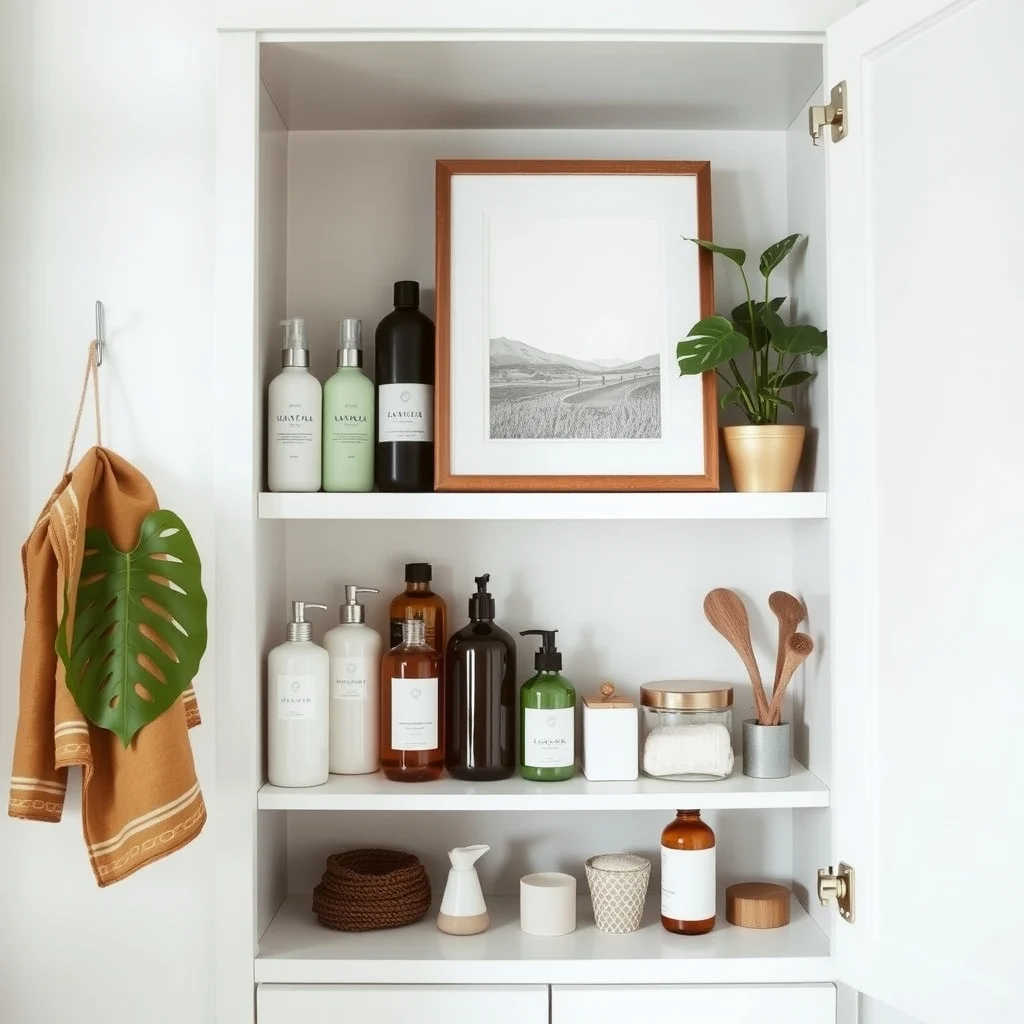 How to Organize a Bathroom Cabinet With Tall Bottles interior: 3. Arrange bottles by frequency of use - When you open the cabinet, the items you need most should be within easy reach. Position daily‑use bottles—such as your regular shampoo and wash—on the front tier of the shelf, where you can grab