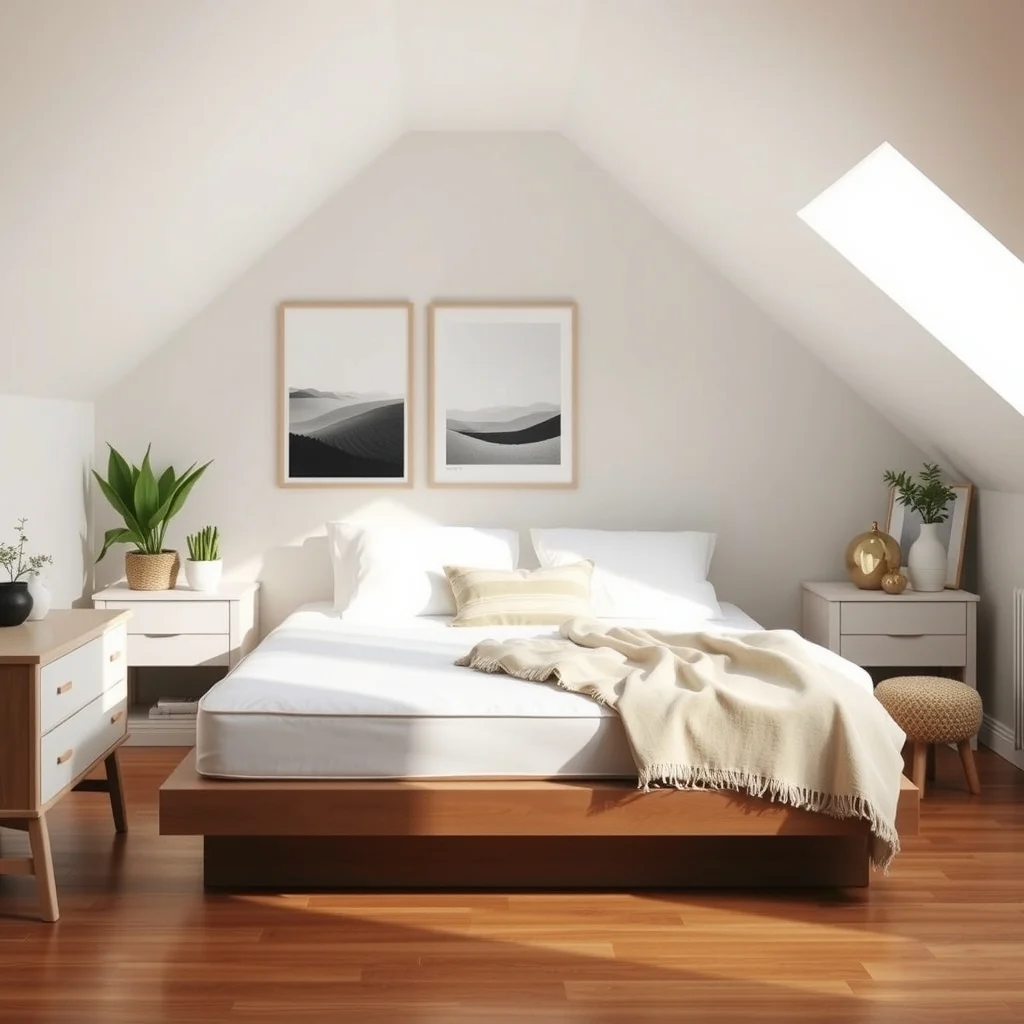 How to Organize a Bedroom With Sloped Ceilings: 2. Choose Low‑Profile Furniture That Complements the Angle - When the ceiling slopes, furniture that hugs the floor helps maintain an open feel. Platform beds with a thin mattress pad, for example, keep the visual line clean and leave room for nightstands that sit