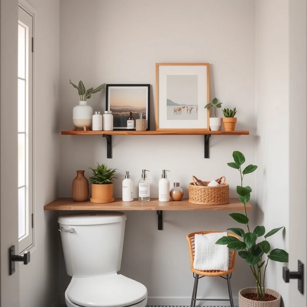 How to Organize a Tiny Bathroom With One Shelf interior: 7. Keep the Shelf Tidy with Routine Habits - Even the most thoughtfully arranged shelf can become a magnet for clutter if you let daily items accumulate. Establish a quick evening habit of returning each product to its designated basket or jar. Limiting the