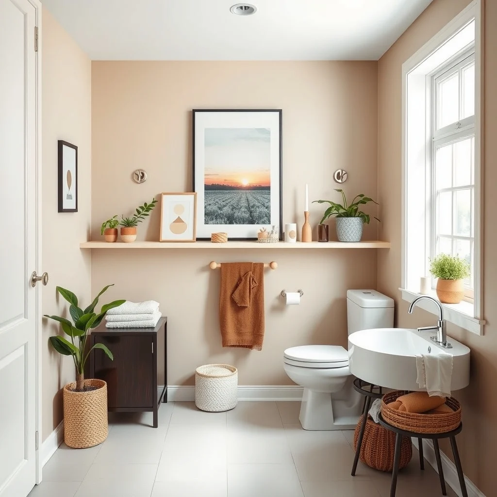 How to Organize a Tiny Bathroom With One Shelf interior: FAQ - How high should a bathroom shelf be installed? Mount the shelf so the top edge sits around 55 inches from the floor for most users. This height allows easy access without bending and keeps the shelf