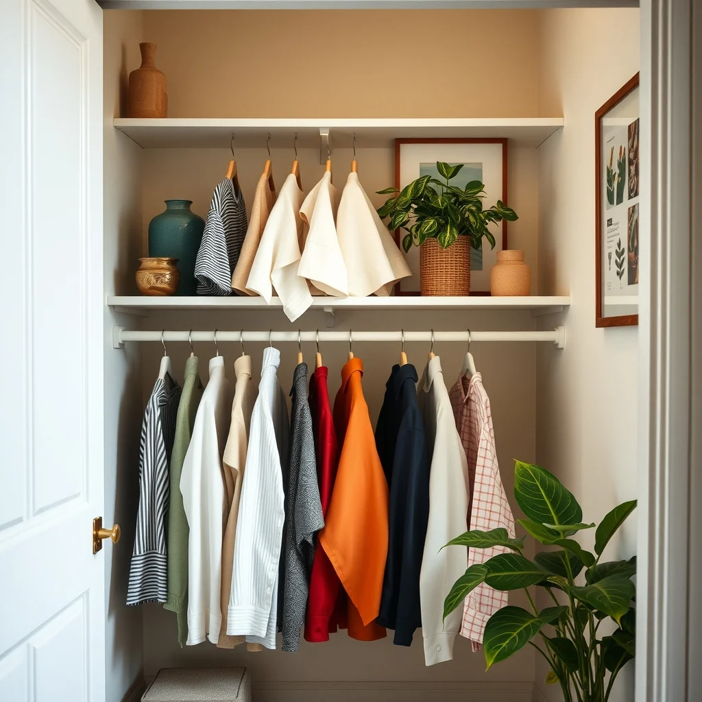 How to Organize a Tiny Closet With Double-Hanging Space: 3. Standardize Garment Lengths and Adopt Tiered Hangers - Uniformity is a silent organizer. When shirts are all roughly the same length, they line up neatly on the lower rod, creating a clean visual line that makes choosing an outfit faster. Investing in slim,