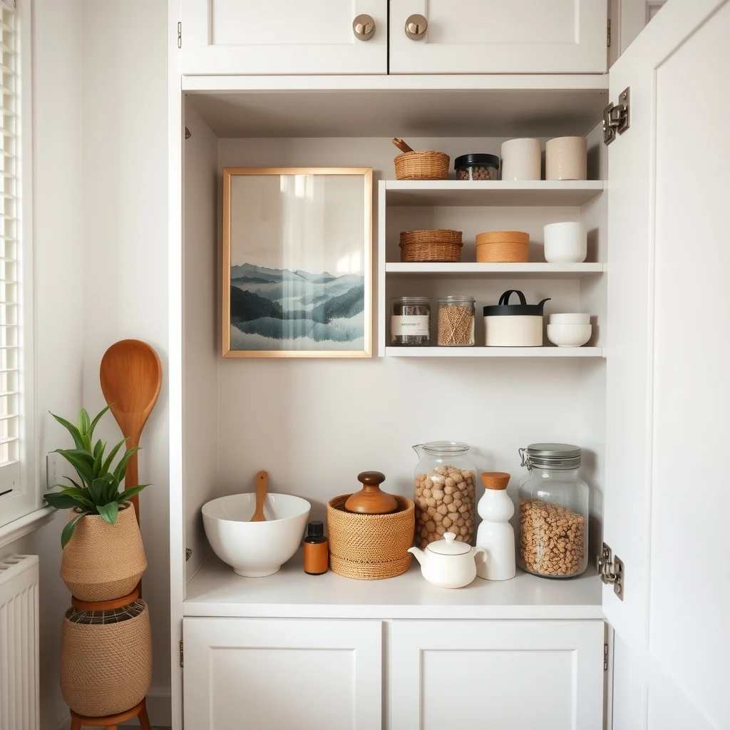 How to Organize Baking Supplies in One Small Cabinet interior: 7. Keep the Cabinet Fresh and Easy to Clean - A tidy cabinet can quickly become a source of stale odors if crumbs and spills linger. Line the bottom of the cabinet with a thin, washable mat made of natural fiber or silicone; this protects