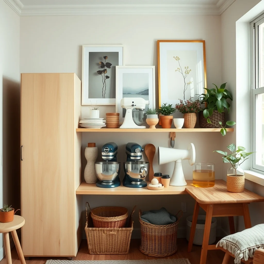 How to Organize Baking Supplies in One Small Cabinet interior: FAQ - How can I fit a stand mixer in a tiny cabinet? A compact stand mixer can sit on the top shelf if you clear the space by moving smaller items to the door or a