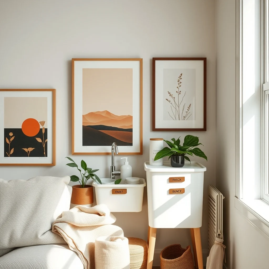 How to Organize First-Aid and Personal Care Supplies at Home interior: 4. Label with Simple, Aesthetic Tags That Match Existing Hardware - Instead of harsh, printed stickers, consider metal or wood tags that are ‑stamped with the name of each container. A brushed‑copper tag on a white acrylic bin mirrors the finish of a nearby faucet, creating