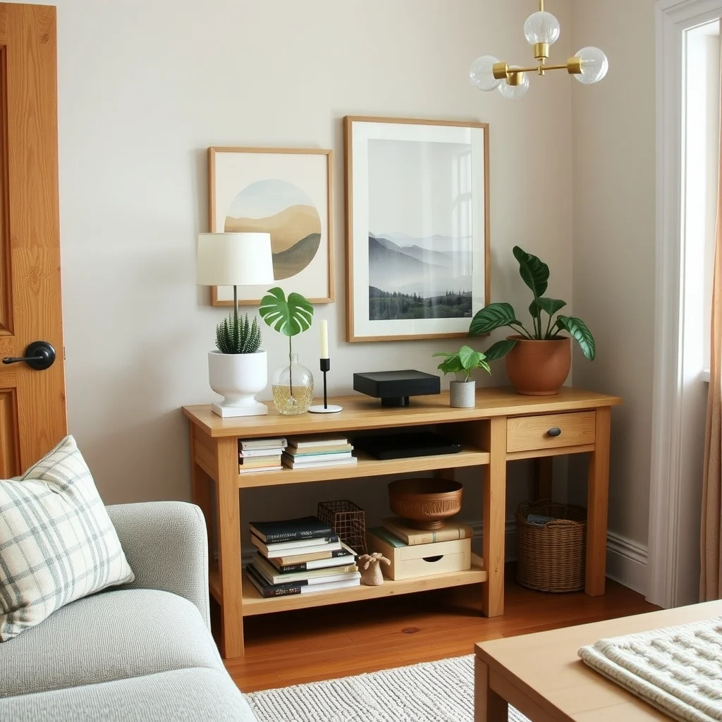 How to Organize Keys, Mail, and Sunglasses in a Small Home interior: 5. Install a Slim Console with a Pull‑Out Drawer for Sunglasses - For those who wear sunglasses regularly, a dedicated pull‑out drawer offers protection from scratches and a place to keep them within reach. A console made of reclaimed pine, left with a natural distressed finish, adds