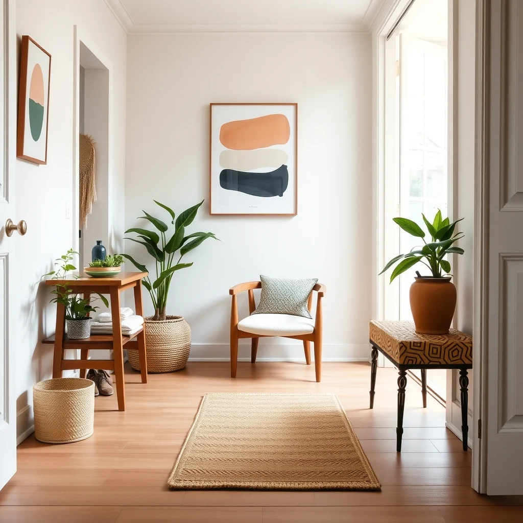 How to Organize Shoes in a Tiny Entryway interior: 7. Keep the Floor Clear with a Minimalist Mat - A low‑pile runner or a flat mat made of natural sisal can protect the entryway floor while defining the walking path. Choose a mat that is slightly narrower than the doorway, allowing the edges of