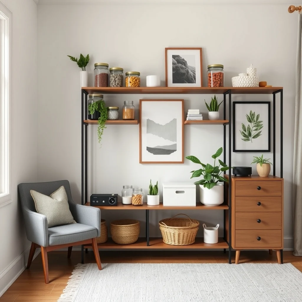 How to Set Up a Mini Pantry on a Freestanding Shelf interior: 3. Use Transparent Containers and Thoughtful Labels - Clear glass jars or sturdy acrylic bins let you see the contents at a glance, which is a small change that makes a big difference. When you can spot a half‑full bag of beans without