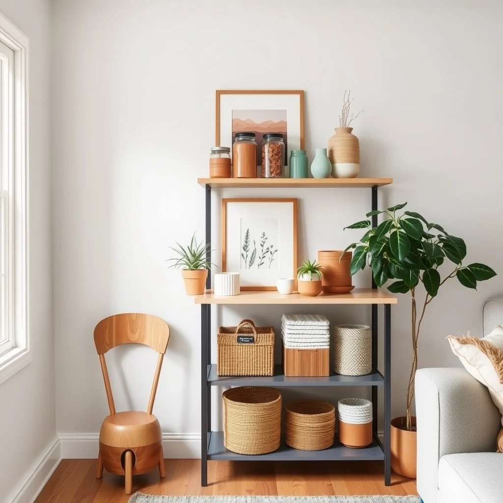 How to Set Up a Mini Pantry on a Freestanding Shelf interior: 7. Add Personal Touches Without Compromising Function - Styling the pantry is where you can let your personality shine. A handful of decorative jars in a muted sage or soft terracotta can hold pantry staples while echoing the kitchen’s accent colors. Small potted