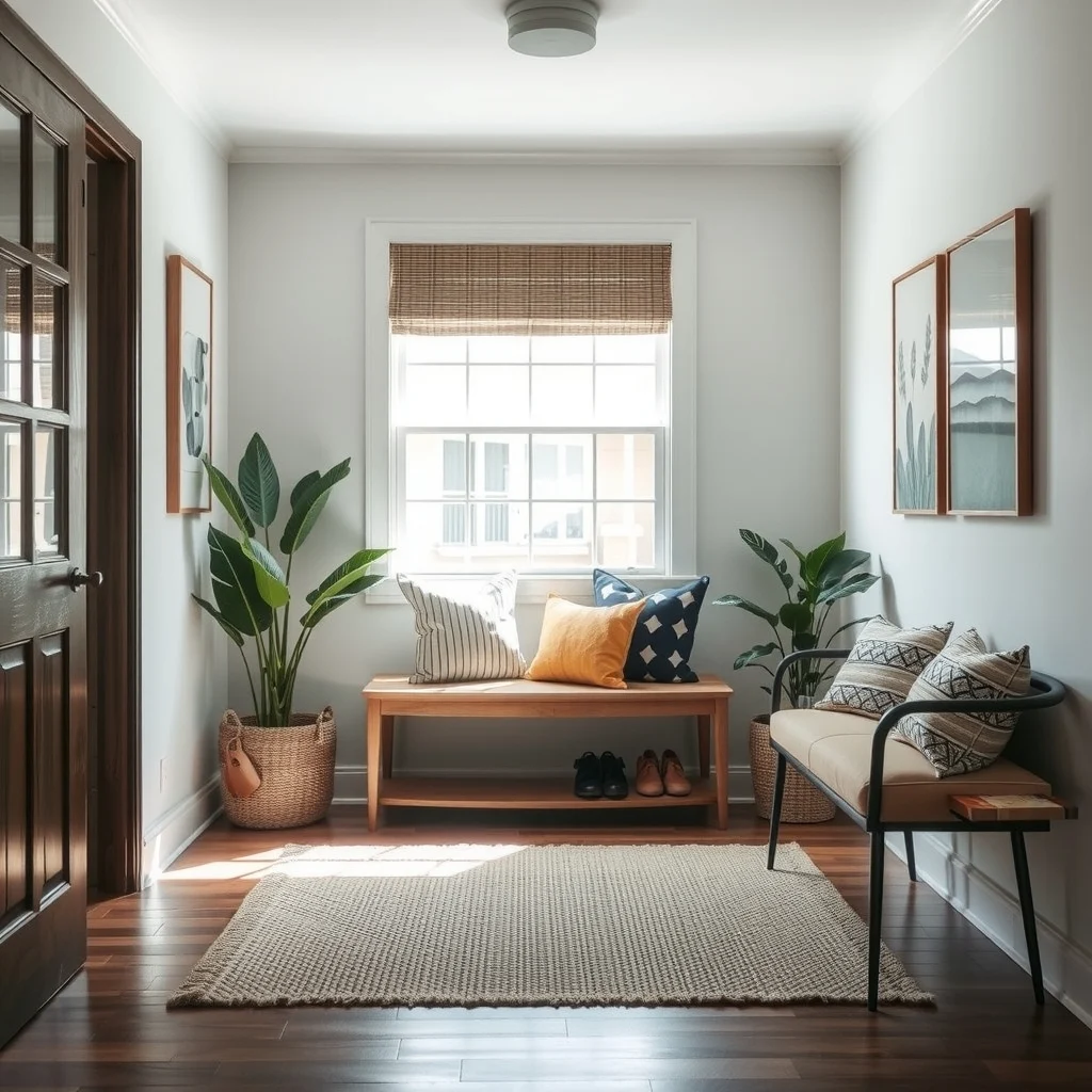 How to Stop Shoes and Bags From Taking Over the Entryway: 6. Define the Area with a Runner or Rug - A runner placed in front of the bench or shoe rack signals where foot traffic should travel and protects flooring from scuffs. Natural fibers such as jute or sisal add texture that pairs well with
