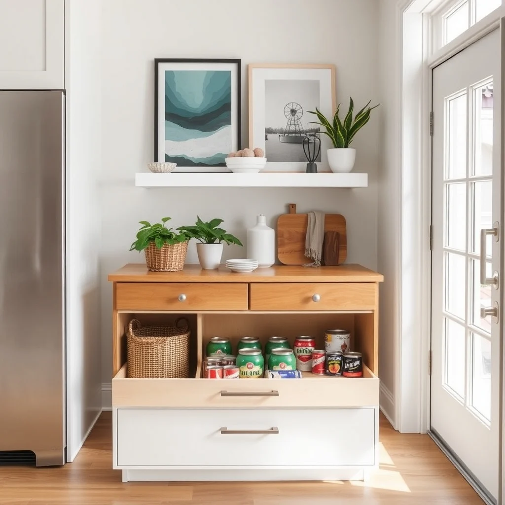 How to Store Canned Goods in a Kitchen With No Pantry interior: 4. Fit a pull‑out pantry drawer inside an existing cabinet - If you already have base cabinets, a custom pull‑out drawer can carve hidden space for cans without altering the room’s . Choose a drawer with soft‑close hinges and a brushed‑nickel handle to keep the look