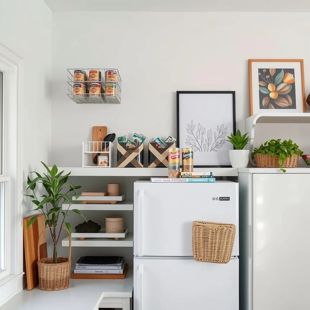 How to Store Canned Goods in a Kitchen With No Pantry interior: 6. Group cans in clear bins or woven baskets on top of the refrigerator - The space above a fridge is often overlooked, yet it offers a flat surface perfect for a row of low‑profile bins. Clear acrylic containers let you spot the contents at a glance, while a set