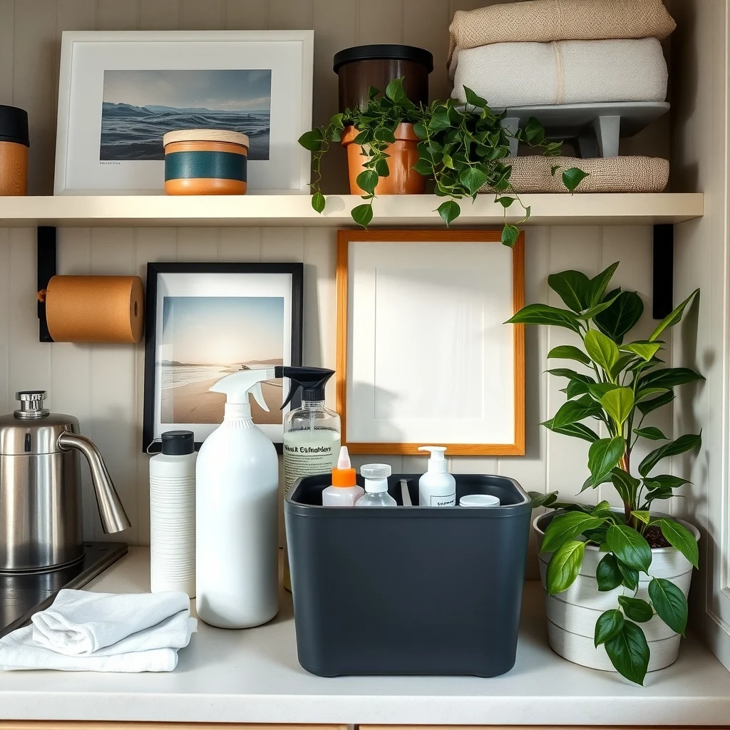How to Store Cleaning Supplies in a Small Kitchen Safely interior: 6. Create a Small Waste and Recycling Station Nearby - Cleaning often generates empty containers, used wipes, and bits of packaging. A compact, two‑tier bin made of brushed steel or matte black acrylic can sit on the same shelf as your supplies, providing a place