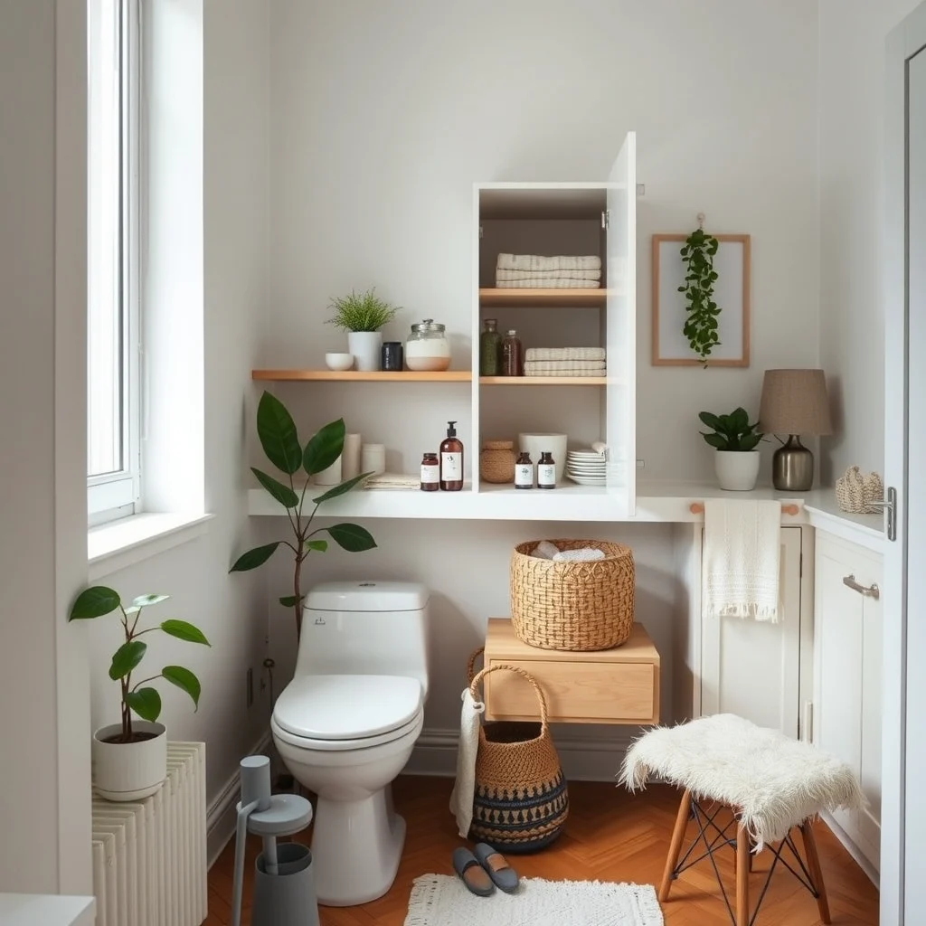 How to Store Extra Toiletries in a Small Apartment interior: FAQ - How can I keep toiletries from getting damp in a bathroom cabinet? Store items in airtight containers or use silicone seals to prevent moisture from seeping in. Cabinets positioned away from direct steam, such as