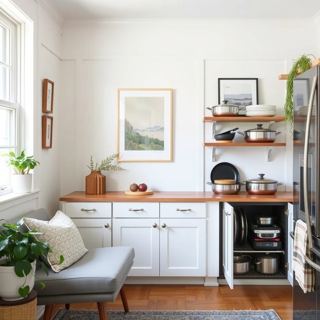How to Store Pots and Pans in a Kitchen With Few Cabinets interior: 7. Store Lids Separately in a Pull‑Out Organizer - Often the most frustrating part of cookware storage is the collection of mismatched lids that compete for space. A narrow, pull‑out organizer—think of a slim vertical rack that fits into a pantry door or a