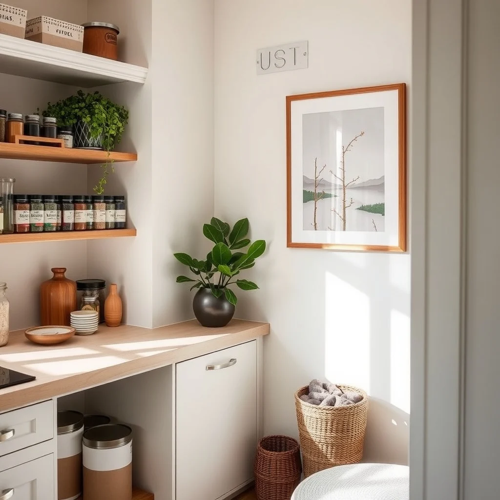 How to Store Spices in a Kitchen With Almost No Counter Space interior: 4. Use a Tiered Carousel That Fits a Pantry Corner - A compact, rotating spice carousel—often made of bamboo or brushed metal—can nestle into the corner of a narrow pantry or a slim closet. The tiered design lets you see every label at a glance while