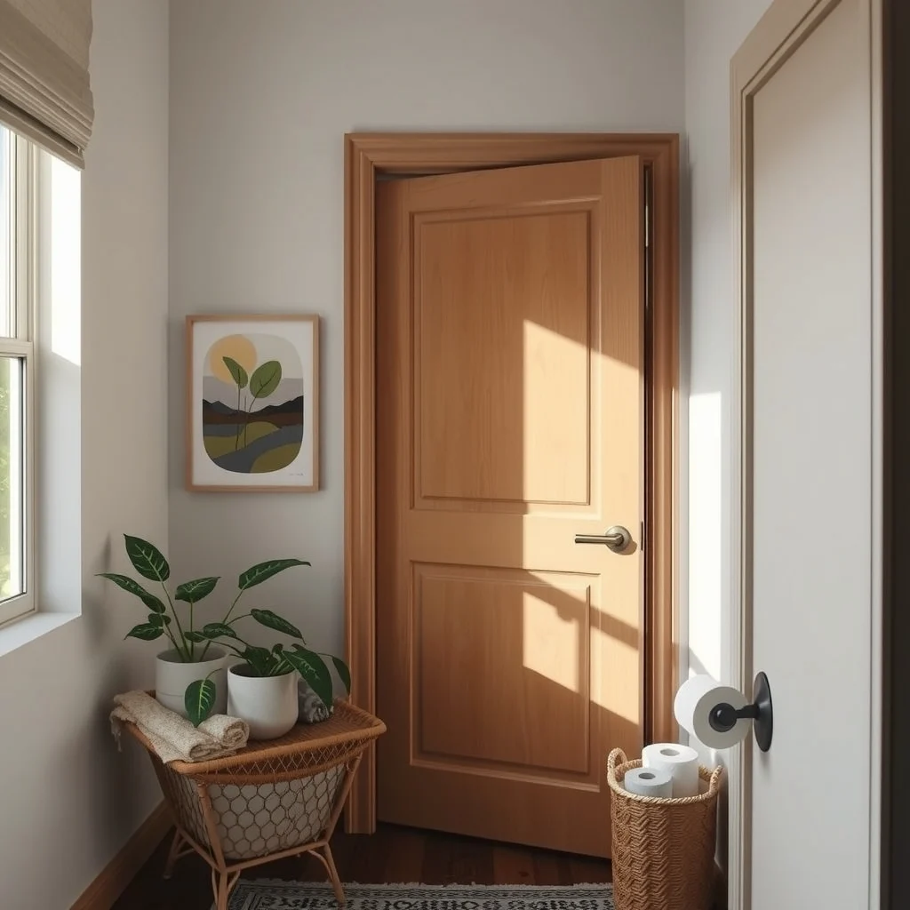 How to Store Toilet Paper in a Bathroom With No Storage interior: 4. Attach a Magnetic Dispenser Behind the Door - If the bathroom door is solid wood or metal, a magnetic toilet‑paper dispenser can cling to its surface without drilling. The dispenser slides onto a thin steel plate that adheres with strong adhesive, allowing you