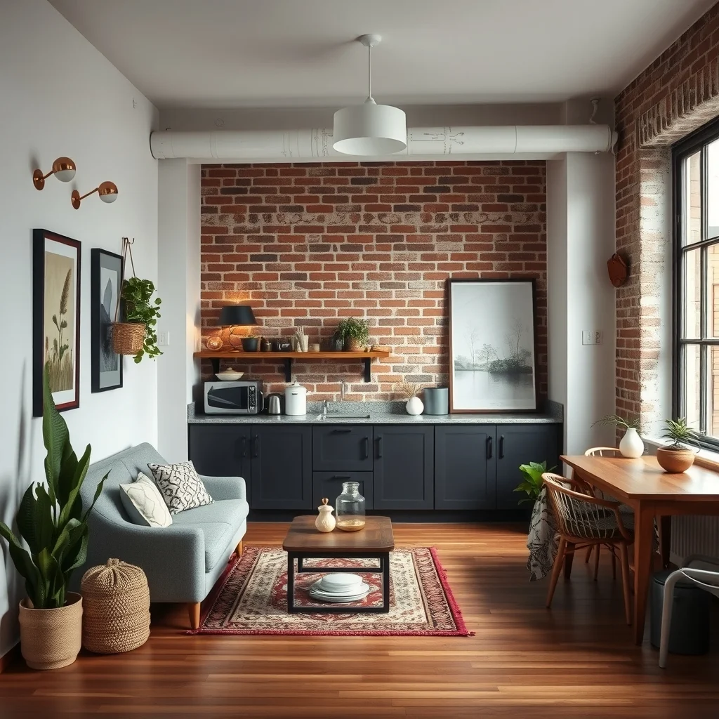 Industrial style kitchen exposed brick