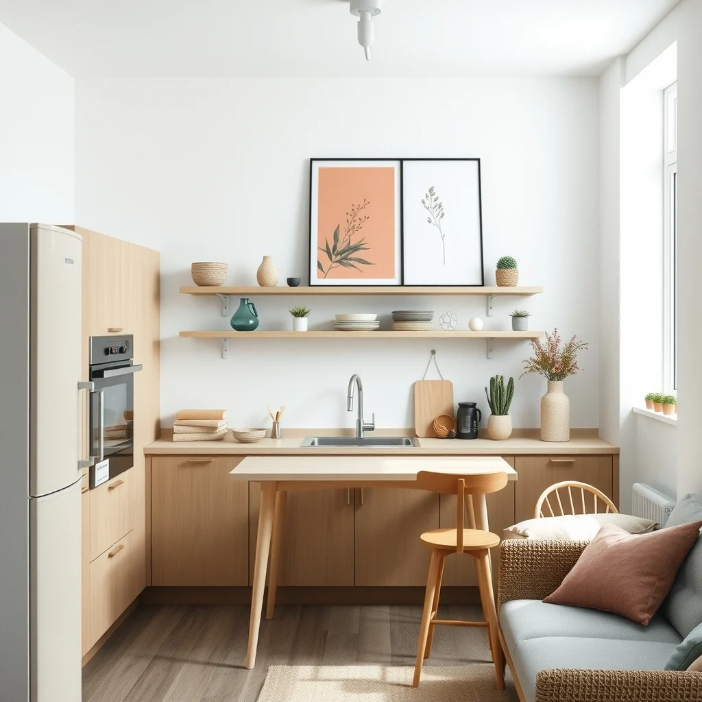Modern minimal kitchen showcasing a tier