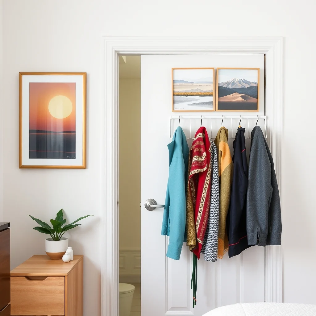 Small Apartment Coat Storage Without a Coat Closet interior: 6. Over‑door organizer with clear pockets - When a bedroom door swings outward, an over‑door organizer with clear acrylic pockets offers a discreet storage option. The pockets can hold lightweight jackets, scarves, or umbrellas, and the transparent material lets you see each