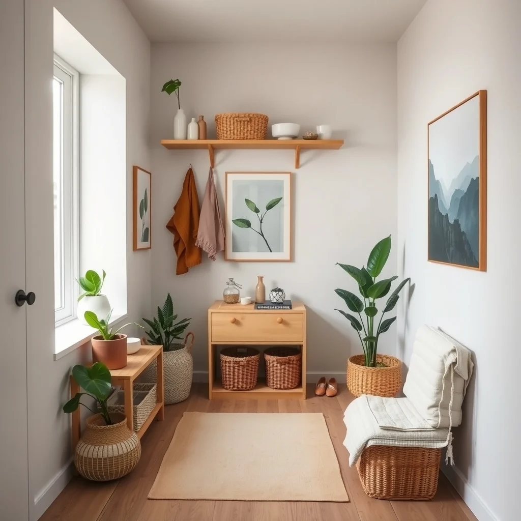 Small Apartment Entryway Organization With No Closet interior: FAQ - How can I keep the entryway tidy without a closet? Use a combination of vertical storage, such as hooks and floating shelves, and discreet containers like baskets to hide everyday items. By assigning each object