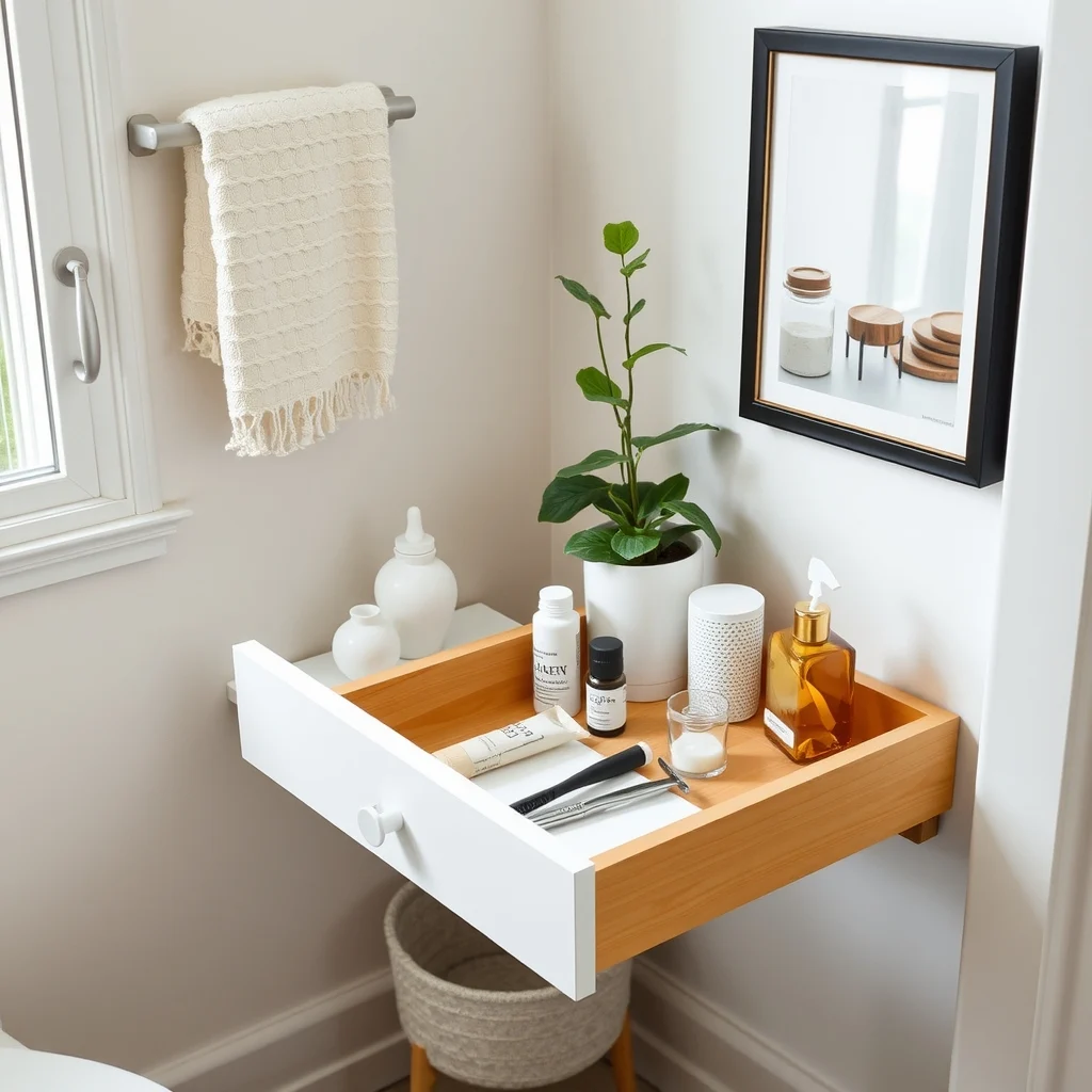 Small Bathroom Drawer Organization for Everyday Essentials interior: 5. Add a Pull‑Out Tray for Frequently Used Items - A shallow pull‑out tray slides out on low‑friction runners, presenting daily essentials without the need to dig. Position the tray near the front of the drawer so that a quick pull reveals toothpaste, a razor,