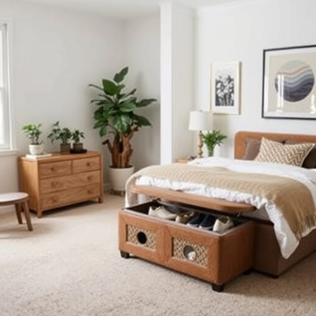 Small Bedroom Organization for With Too Many Shoes: 5. Choose Seating That Doubles as Storage - A bench at the foot of the bed or a low ottoman can hide a handful of shoes inside a lift‑top or hinged lid. Upholstered in a durable, stain‑resistant fabric, the piece adds a cozy