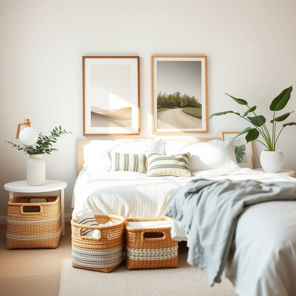 Small Bedroom Storage Ideas That Keep the Room Calm: 7. Adopt a Light‑Colored, Open‑Weave Storage Basket - Open‑weave baskets in natural fibers such as rattan or seagrass add a breezy texture that complements a calm bedroom palette. Their light color reflects ambient light, preventing the room from feeling heavy. Use a trio