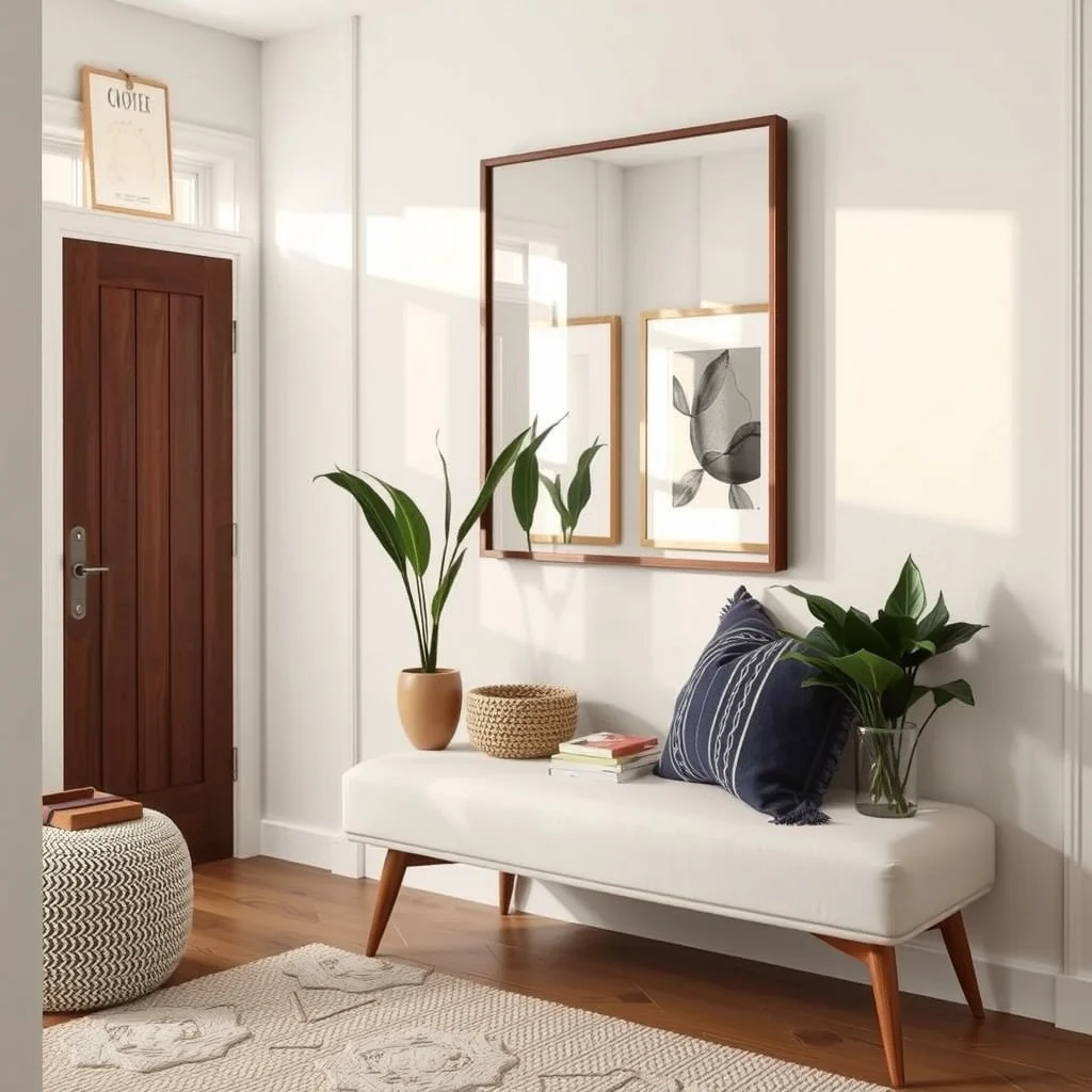 Small Entryway Bench Alternatives for Tight Spaces interior: 7. Multi‑Functional Wall Mirror with Hidden Storage - A large wall mirror can visually expand a cramped entryway, and when combined with a shallow storage cavity behind the glass, it becomes a clever bench alternative. Select a mirror that sits within a frame