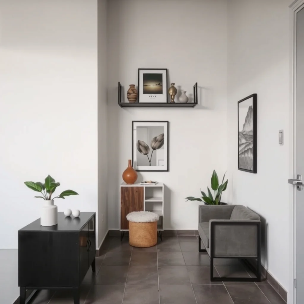 Small Entryway Storage Ideas for Apartments With Tile Floors: 1. Slim Floor‑to‑Ceiling Shelves - A narrow shelving unit that stretches from the floor to the ceiling makes use of vertical space that often goes untouched. By selecting a frame in brushed brass or matte black, the shelf adds a