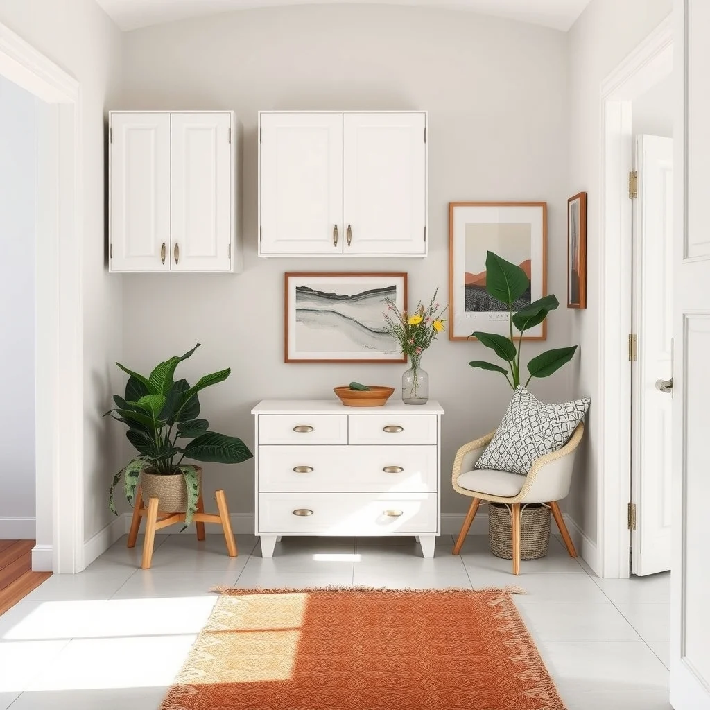Small Entryway Storage Ideas for Apartments With Tile Floors: 3. Tile‑Safe Wall‑Mounted Cupboards - Wall‑mounted cabinets that attach directly to the studs avoid the need for floor‑standing units, preserving the clean expanse of tile. Opt for a cabinet finished in matte white or soft pastel to complement the reflective