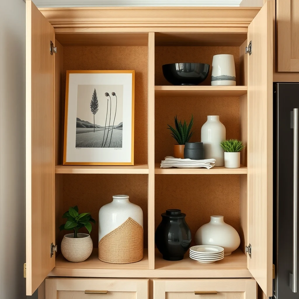 Small Kitchen Cabinet Organization for Deep Shelves interior: 6. Light‑colored backing or wallpaper improves visibility - Deep cabinets often suffer from a shadowy interior that makes it hard to locate items quickly. Affixing a sheet of light‑colored cork, a thin plywood panel painted in soft ivory, or even a patterned wallpaper