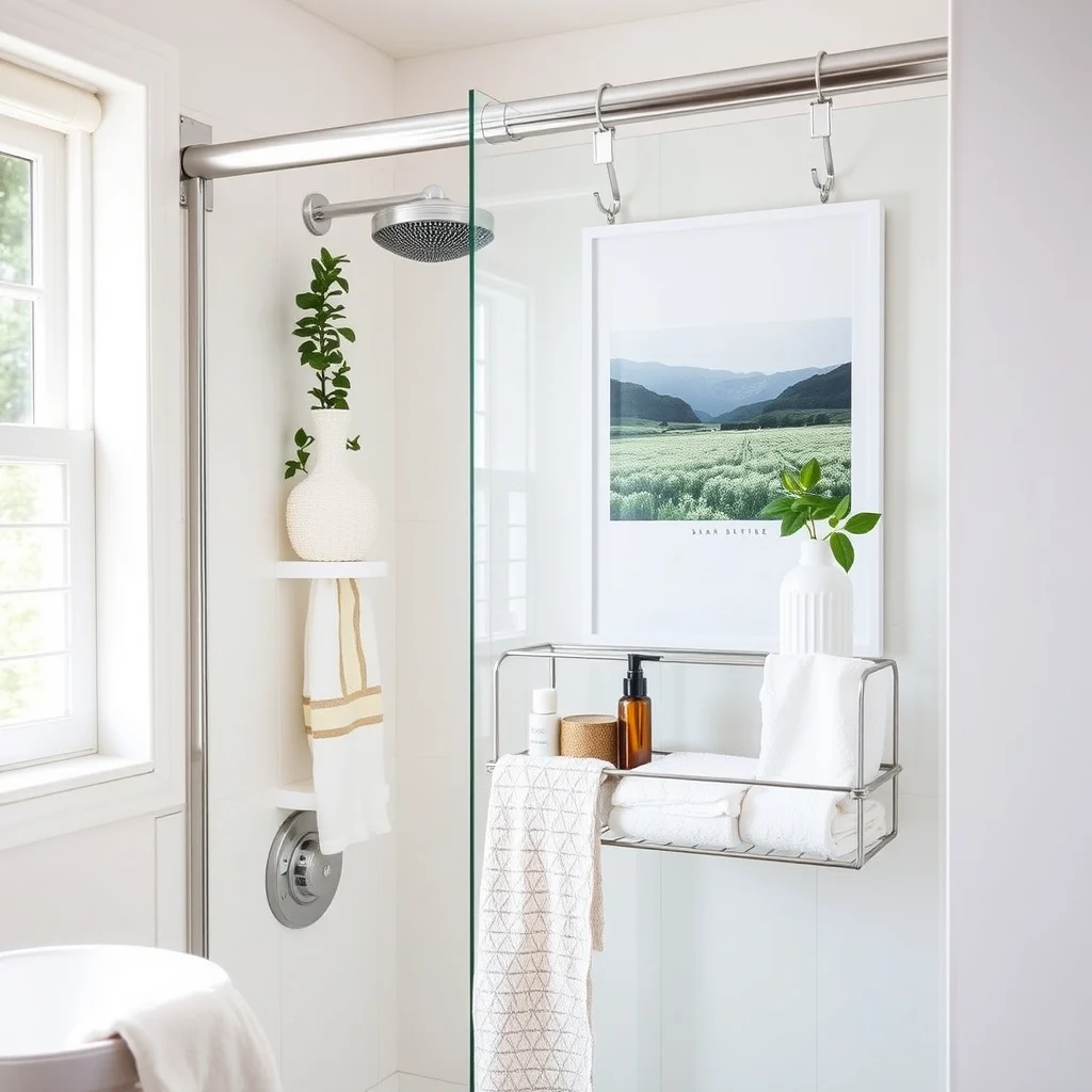 Small Shower Storage Ideas Without Permanent Fixtures interior: 2. Over‑the‑Door Caddies for Immediate Access - Shower doors often have a top rail that can support a hanging caddy designed for towels or toiletries. These caddies feature hooks that slide over the rail without any drilling, and their compartments are typically
