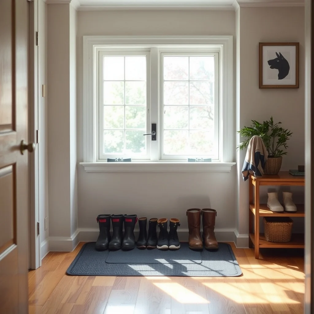 Small Space Shoe Storage for Rainy and Snowy Weather interior: FAQ - How can I prevent water from damaging my floor when storing wet shoes? Place a waterproof mat, tray, or rubberized liner beneath the shoes; this catches drips and can be wiped clean after each use.
