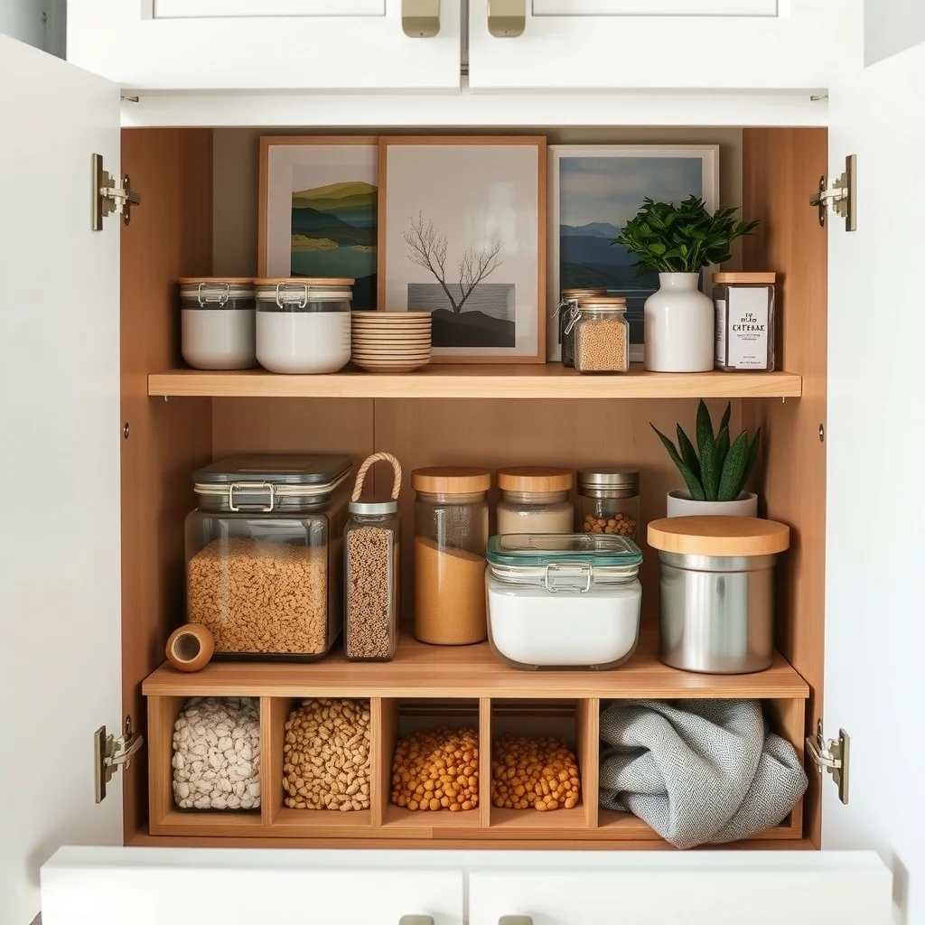 Space-Saving Food Container Storage for Small Cabinets interior: 4. Use Modular Drawer Inserts to Create Custom Compartments - If your small cabinet includes a drawer, a modular insert made from bamboo or high‑density polymer can divide the space into uniform cubes. Each cube can hold a specific type of food—rice, beans, or snacks—while